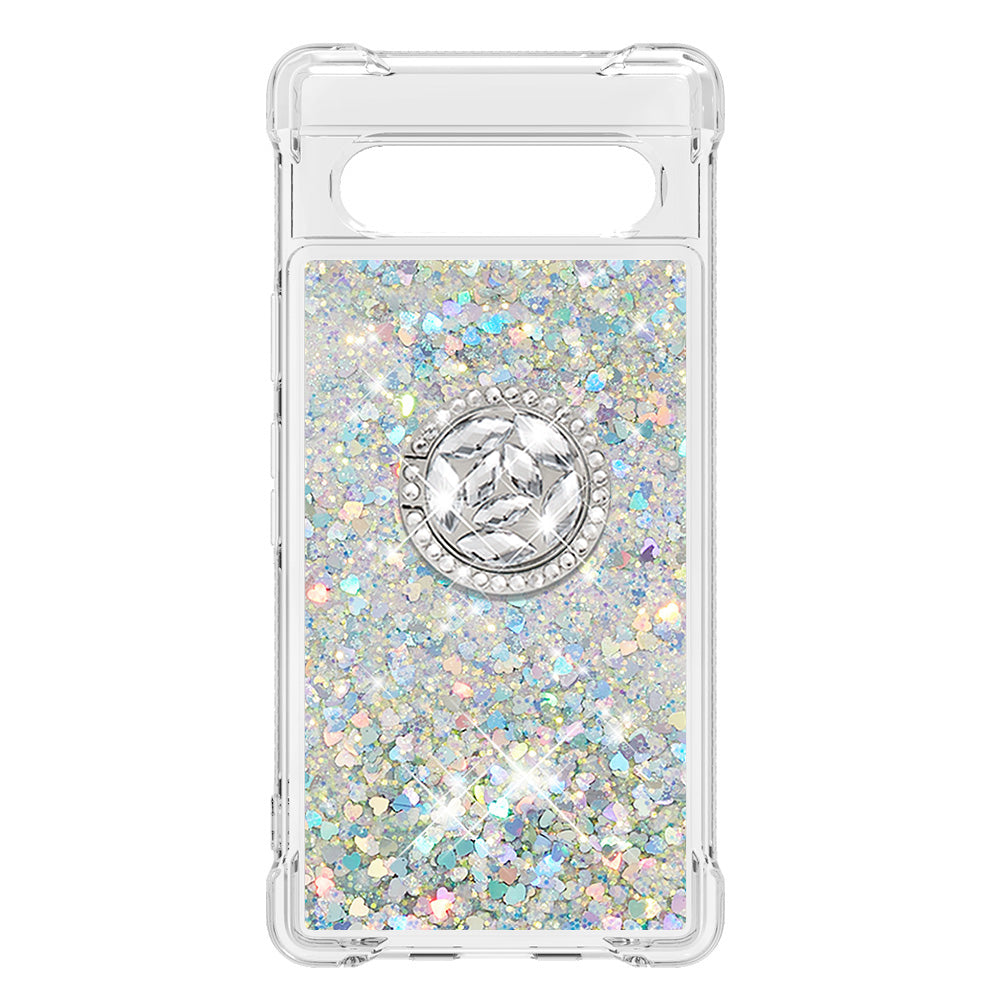 For Google Pixel 7a YB Quicksand Series-7 Liquid Quicksand TPU Phone Case Ring Kickstand Anti-drop Cover For Google Pixel 7a YB Quicksand Series-7 Liquid Quicksand TPU Phone Case Ring Kickstand Anti-drop Cover